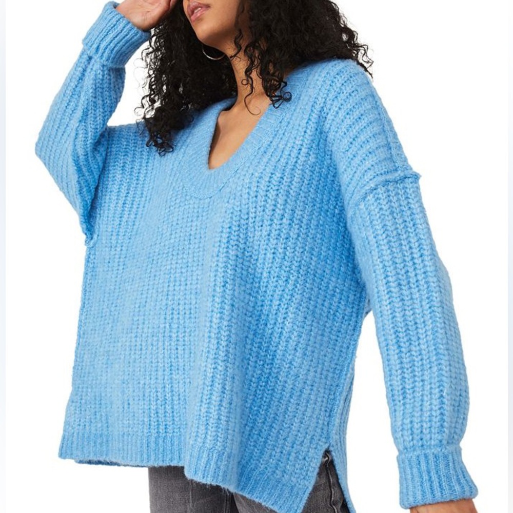 Free People Blue Bell V-Neck Sweater XS